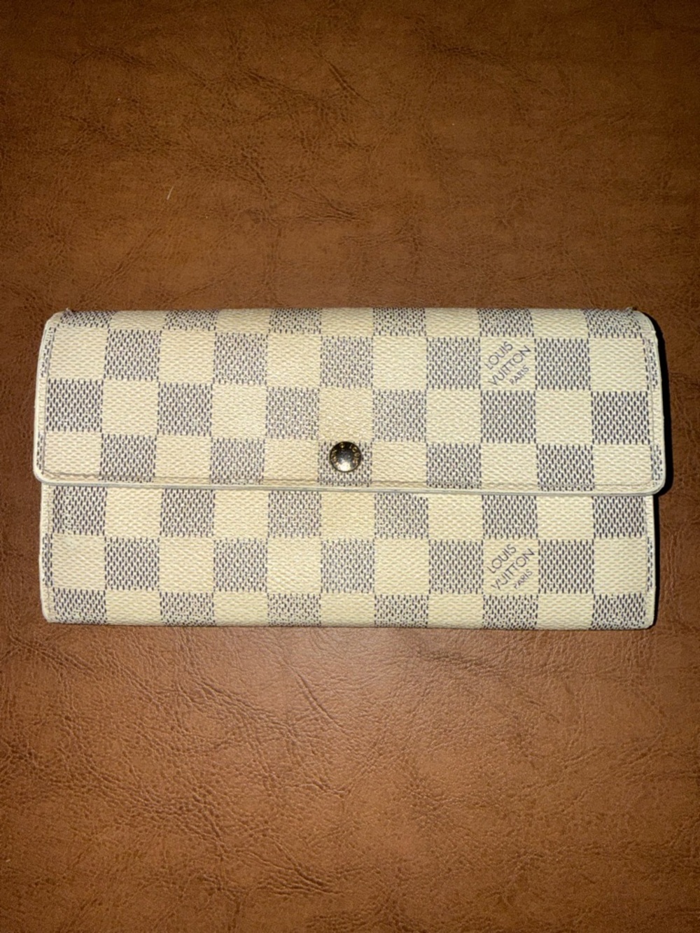 Louis Vuitton Damier Azur Checkered Continental Wallet - Cream/Gray
